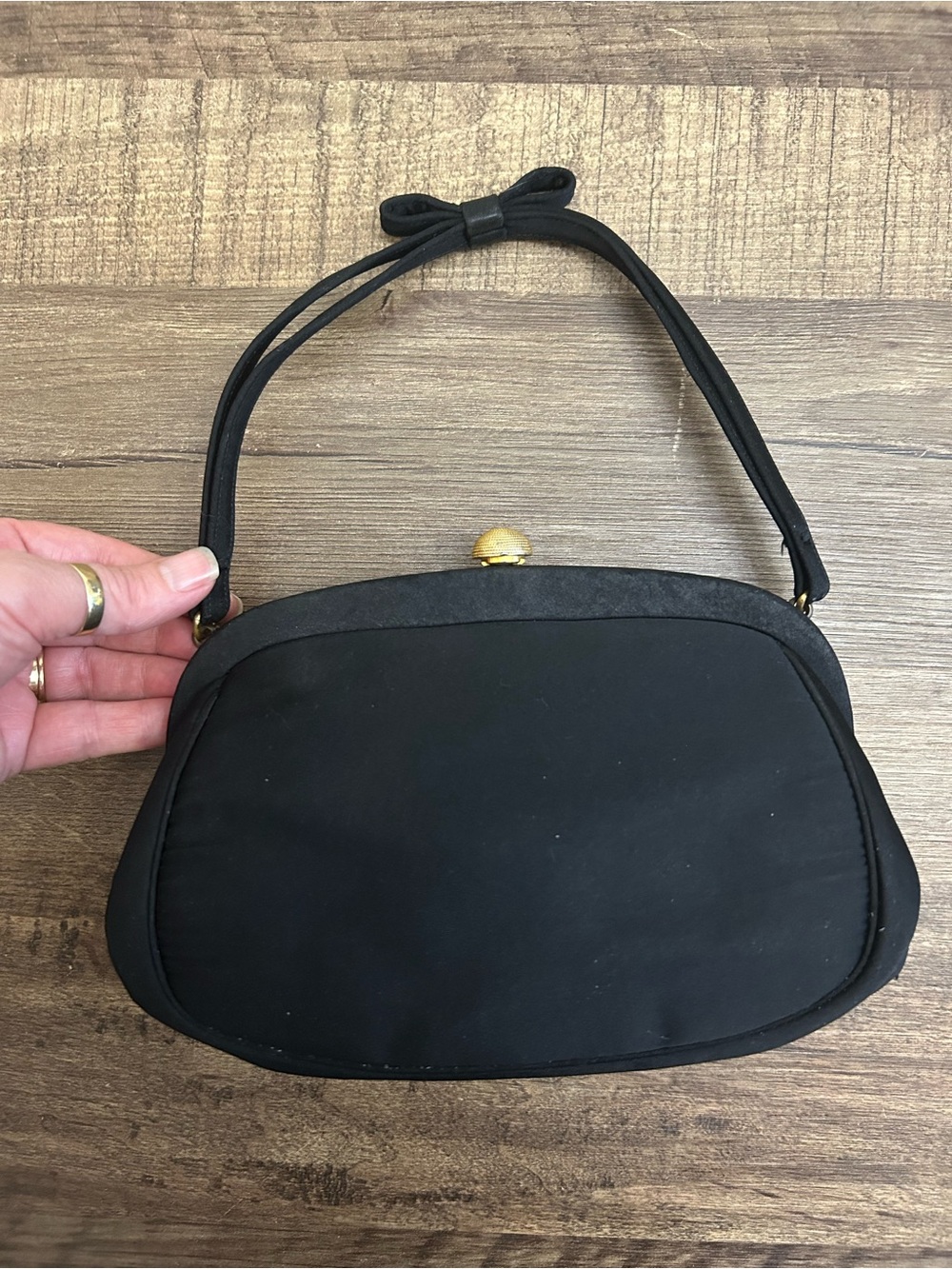 Vintage 1950s Morris Moskowitz Peau de Faille Black Evening Purse